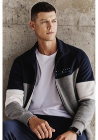 Resim Tommy Life Gri Melanj - Lacivert Dik Yaka Renk Geçişli İçi Polarlı Erkek Eşofman Takımı - 85186 Gri Melanj - Lacivert 