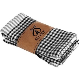 Resim Mutfak Kurulama Bezi 6'lı Mavi Pöti Kareli Bulaşık Kurulama Bezi Servis Peçetesi Beslenme Örtüsü Siyah 