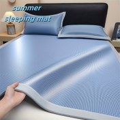 Resim 2/3 adet düz renkli serin karbon ışık serin mat seti, 1 yazlık serin mat + 1/2 yastık kılıfı, yumuşak ve serin katlanabilir serin mat, geniş kenar tasarımı, yatak odası, karavan, Japon tatami kullanımı için uygun, serin, nefes alabilen ve ter tutmayan, dört köşede kayışlarla 