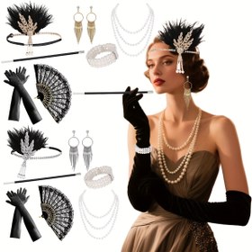 Resim 7 Parça 1920'ler Tarzı Şık Parti Aksesuar Seti: Kadınlar İçin Başlık ve Eldiven, Gelinlik Kıyafeti Süslemeleri 