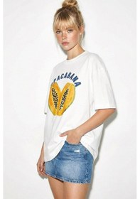 Resim Shade Kadın Pamuk Bisiklet Yaka Papaya Baskılı Oversize T-shirt Öt261006 60286080 - Beyaz Standart 