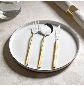 Resim Nehir Sofia Altın Sade 12 Kişilik 72 Parça Çatal Kaşık Bıçak Takımı Altın 