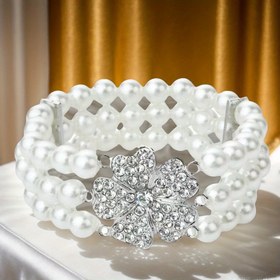 Resim 1920'ler Flapper Tarzı Elastik Taklit Bileklik - Parıltılı Çiçek Desenli, Vintage Şıklık, Düğünler ve Partiler İçin Ayarlanabilir Esnek Tasarım - Yıl Boyu Kadın Aksesuarı, Tatil Takısı, Boncuklu Mücevher, Göz Alıcı Kolye, Kolayca Takılabilen, Mücevher Koleksiyoncuları İçin 