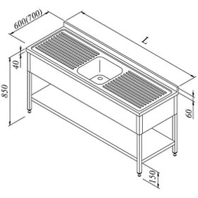 Resim Öztiryakiler Evyeli Tezgahı 1G/2D 3 Perdeli Taban Raflı 160x60 CM 