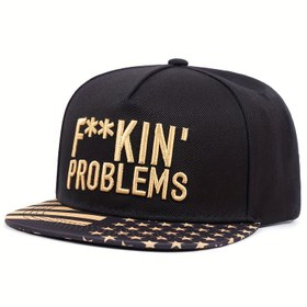 Resim Altın Nakışlı 'PROBLEMS' Beyzbol Şapkası - Şık Snapback, Hip Hop Tarzı, Hafif Güneş Şapkası Erkek ve Kadın için. Dokuma Kumaş 