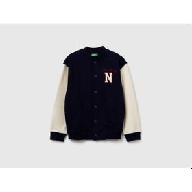 Resim Benetton Erkek Çocuk Lacivert Baskılı Cepli Çıtçıt Düğmeli Bomber Ceket Lacivert 
