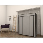 Resim Gri Çift Yandan Raflı Bez Dolap Gardrop Gri 