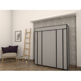 Resim Gri Çift Yandan Raflı Bez Dolap Gardrop Gri 