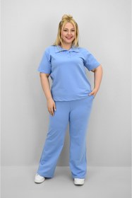 Resim Koza Butik Kadın Büyük Beden Kısa Kollu Polo Yaka Eşofman Takımı 8188-25 