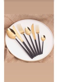 Resim Lilyum 84 Parça Siyah Gold Çatal Kaşık Bıçak Seti Gold 