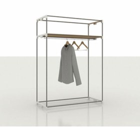 Resim Burak Çelik Borulu Plastik Raflı Siyah Bez Dolap Gardırop 