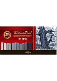 Resim Koh-I Noor Toison D'Or Soft Pastel Boya Gri Tonlar 12 Renk Köşeli 