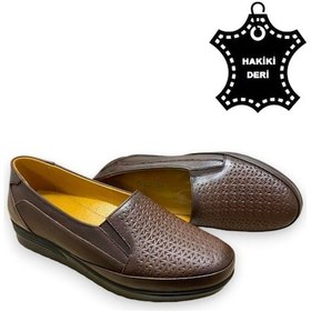 Resim Günlük Kadın Hakiki Deri Comfort Tam Ortopedik Anne Ayakkabısı Kahve Fasulye Baskı Kahverengi 