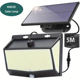 Resim 1 adet Güneş Duvar Lambası, 468 LED Dış Mekan Güneş Işıkları, Akıllı Hareket Sensörü, 5m Kablo Uzunluğu, Su Geçirmez IP65, Garaj, Park Yürüyüş Yolları, Merdivenler için İdeal - Dış Mekan Güneş Yolu Aydınlatması, Güneş Dış Mekan Aydınlatması|Modern Güneş Lambası|Su Geçirmez Lamba 