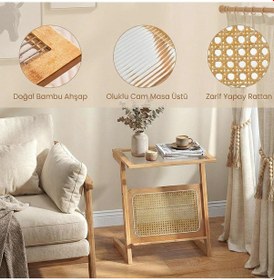 Resim Doğal Bambu Hazeranlı Rattan Yan Sehpa Gazetelik Kitaplık Dergilik Kahverengi 