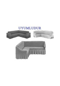 Resim Bürümcük Köşe Koltuk, Kanepe Örtüsü, Koltuk Kılıfı, Eteli Beyaz Beyaz 