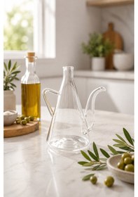 Resim Cam Yağdanlık 500 Ml 19 Cm Şeffaf Kulplu Akıtmaz Yağlık Sirkelik Zeytinyağı Sunum Şişesi 