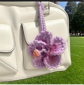 Resim Sunshine022 El İşi Kroşe Hibiscus Araba Pandantifi - Mor Renkli Dekoratif Ayna Aksesuarı 