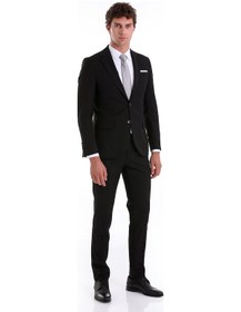 Resim Hatemoğlu Siyah Slim Fit Mono Yaka Desenli Klasik Takım Elbise Siyah 