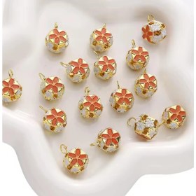 Resim Çiçekli Kulplu Çan, Hayvan Tasma Zili, Amigurumi Zili, Kına Gecesi Tef Yapımı Zili 20 Adet Turuncu 