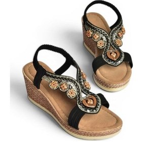 Resim Fox Shoes Y274501609 Siyah Dolgu Tabanlı Kadın Sandalet 