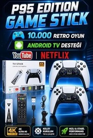 Resim 4k Android TV Wifi Kablosuz Çift Kol Retro Oyunlar Game Stick 64gb Hafıza 10000 Oyun Atari 