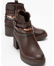 Resim Luvi Shoes Boliva Kahverengi Kemerli Zincirli Kadın Kalın Topuklu Bot kahverengi 