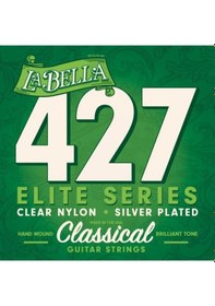 Resim La Bella 427 Elite Klasik Gitar Teli Seti Orta Seviye - Gitar Aksesuarı Gümüş Kaplama Baslar, Şeffaf Naylon Tizler, Yumuşak Ve Tatlı Ses İmzası Ölçüler: 4/4 Standart Klasik Gitar 