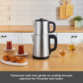 Resim Karaca TeaBig XL 35 Çay Bardağı Kapasiteli 2 in 1 Çelik Çay Makinesi ve Su Isıtıcı Inox 