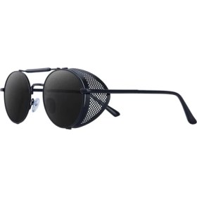Resim Malory Yuvarlak Steampunk Güneş Gözlüğü UV400 Koruma Yan Kalkan Gözlük Unisex Gri Lens Blackframe (Yurt Dışından) 