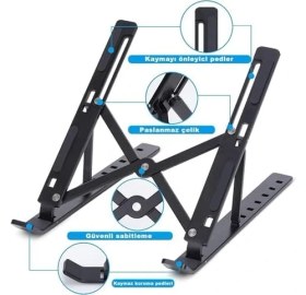 Resim Taşınabilir 10 Kademeli Sert Plastik Laptop Stant Bilgisayar Stant Notebook Stant Tüm Laptoplarla Uyumlu Bilgisayar Standı Taşınabilir Kaymaz Stant Dizüstü Bilgisayar Stantı 