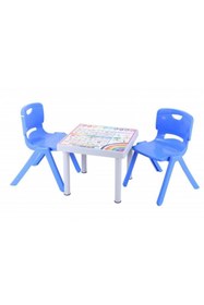 Resim Sağlam Plastik Mandella Rubi Ingilizce Desenli Çocuk Masası 2 Adet Nova Büyük Çocuk Koltuk Mavi 