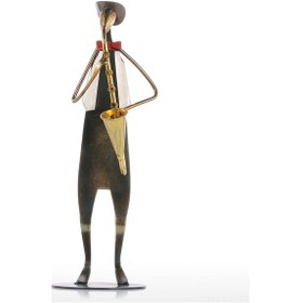 Resim Geeroyoo El Yapımı Metal Saksofoncu Heykeli - Fırın Boyama Teknolojili Dekoratif Sanat Eseri 