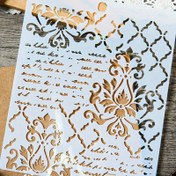 Resim Vintage Damask Plastik Şablon Seti - Scrapbooking, Kart Yapımı ve El Sanatları Projeleri için - DIY Yeniden Kullanılabilir Şablon Araçları - Fotoğraf Albümü Dekoru, Günlük Tutma ve Kağıt El Sanatları için 