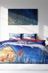 Resim MONOHOME Yılbaşı Nevresim Takımı Merry Christmas Blue Çift Kişilik, monohome1429HF 