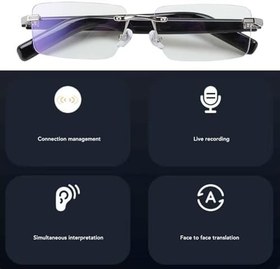 Resim Akıllı gözlük, mikrofonlu AI çeviri gözlüğü, gerçek zamanlı polarize gözlük, akıllı gözlükler, müzik aramasını destekler, Siyah 