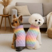 Resim 1 Adet Gökkuşağı Gradyan Renkli Küçük/Orta Boy Köpek Kazak - Yumuşak Kalın Örgü Balıkçı Yaka, Schnauzer & Yorkshire Terrier için Elastik Kışlık Giysi, Sadece Elde Yıkanabilir, Köpekler İçin Sıcak Tulum, Yavru Köpek Modası, Elde Yıkanabilir Kumaş 