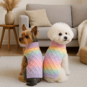 Resim 1 Adet Gökkuşağı Gradyan Renkli Küçük/Orta Boy Köpek Kazak - Yumuşak Kalın Örgü Balıkçı Yaka, Schnauzer & Yorkshire Terrier için Elastik Kışlık Giysi, Sadece Elde Yıkanabilir, Köpekler İçin Sıcak Tulum, Yavru Köpek Modası, Elde Yıkanabilir Kumaş 