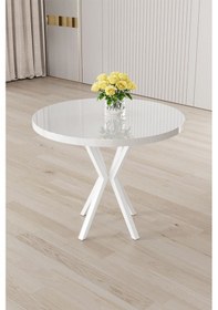 Resim Canisa Agnes Serisi 90x90 Yuvarlak Beyaz Masa Takımı Ve 4 Siyah Sandalye Masa Beyaz Sandalyeler Siyah 