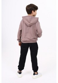 Resim Toontoy Kids Toontoy Erkek Çocuk Relax Fit Kapüşonlu Cepli Hafif Düşük Omuz Baskılı Sweatshirt - 2 İplik Kahve 