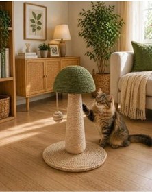 Resim Kedi Tırmalama Ve Oyuncak Standı, Yeşil Mantar Tasarımı 