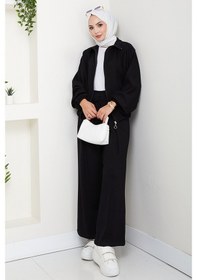 Resim Bestenur Fermuarlı Oversize Takım 1595 - Siyah Siyah 