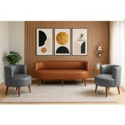 Resim Sydney Koltuk Takımı 3+1+1 Dekoratif Modern Deri Koltuk Seti Ofis Ve Ev Kullanımı - Taba / Gri Taba / Gri 