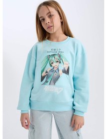Resim DeFacto Kız Çocuk Hatsune Miku Oversize Geniş Kalıp Bisiklet Yaka Sweatshirt D2826A824WNTR506 Turkuaz 
