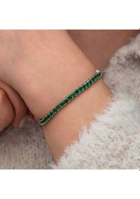 Resim Gümüş Yeşil Zirkon Taşlı Su Yolu Kadın Bileklik Gümüş - Rose Gold 
