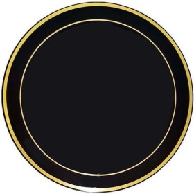 Resim Rubikap Plastik Gold Renk Işlemeli Siyah Tabak 19 cm - 6 Adet 