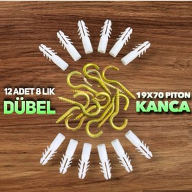 Resim Ucuz Depo Vida Açık Ağız Piton Avize Kancası 19x70 mm Dübel Dahil 12 adet 