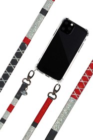 Resim Vorson El yapımı iphone 16 Plus uyumlu kılıflı parlak simli telefon askısı Silvery Red 