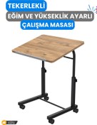 Resim Depolife Eğim Yükseklik Ayarlı Laptop Sehpası Kahvaltı Ders Çalışma Bilgisayar Masası Metal Ayak Tekerlekli 