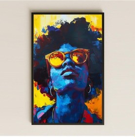 Resim Neon Renklerde Afro Kadını Portresi Şeffaf Pleksi Tablo 